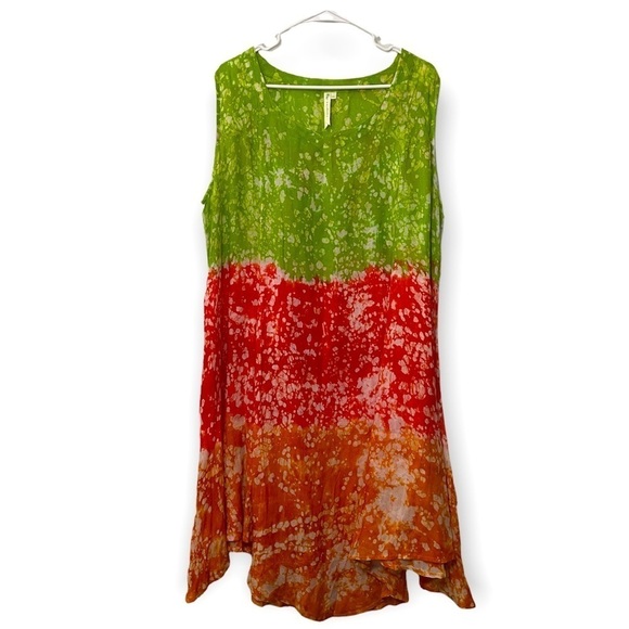 Tie Dye Sleeveless Dress | Red Green Orange | 2XL - Picture 1 of 9